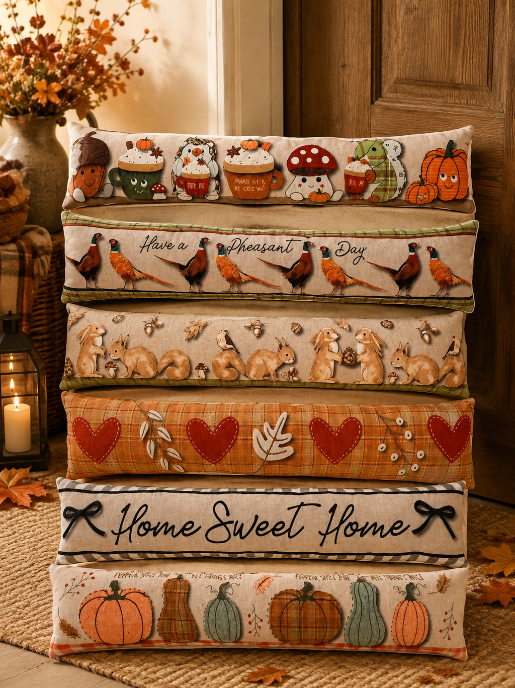 Autumnal Design Printed Plush Draught Excluders – Assorted Designs