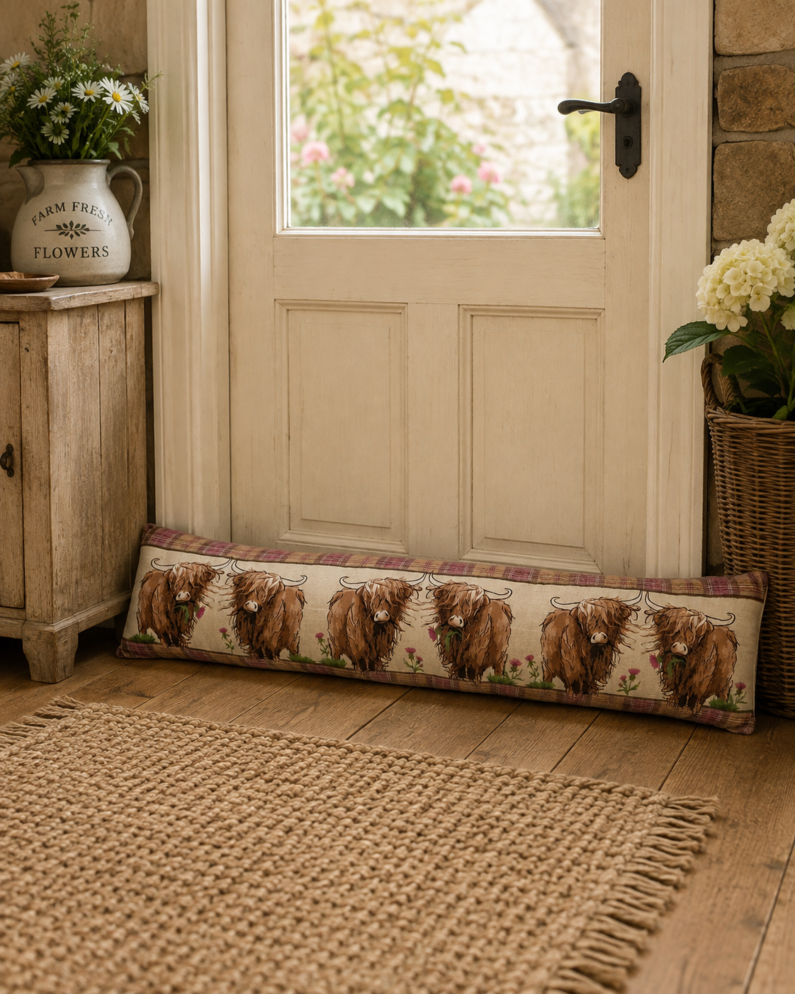Highland Cow Printed Plush Draught Excluder – 90 x 20cm