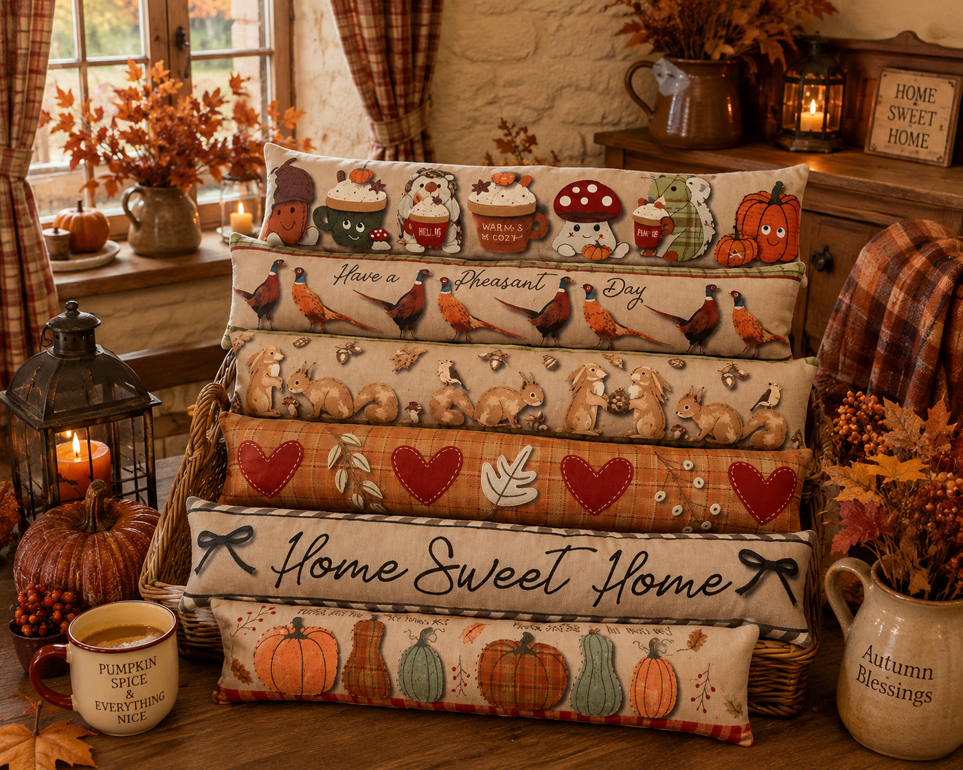 Autumnal Printed Plush Draught Excluder.
