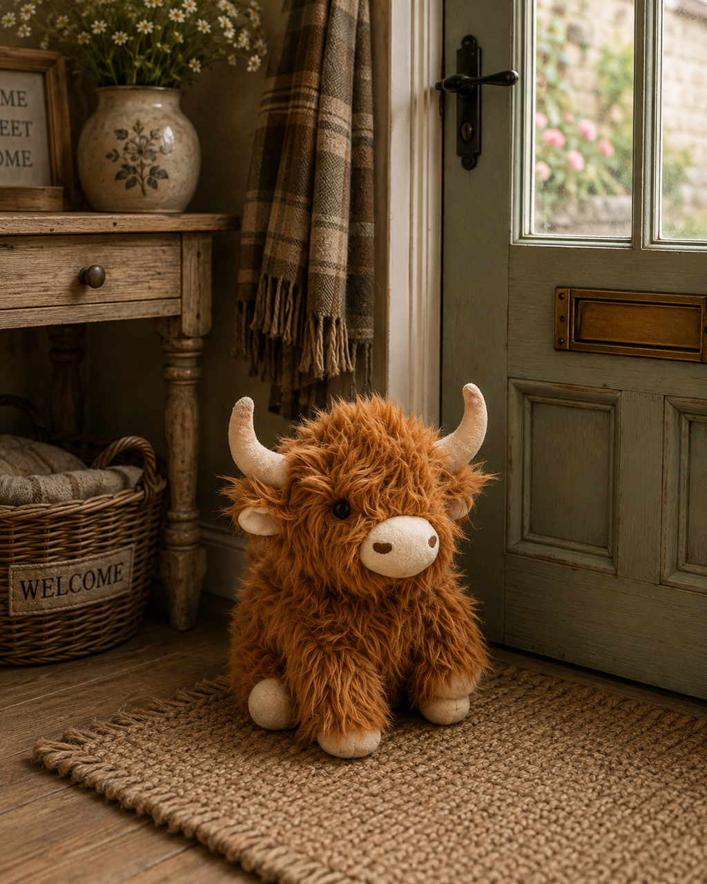 Highland Cow Design Novelty Door Stops - Super Soft Fleece - Brown