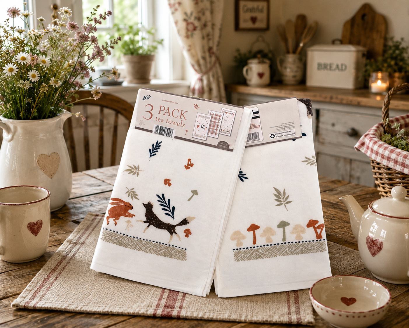 Country Club Woodland Creatures 3 Pack Velour Tea Towels – 100% Cotton