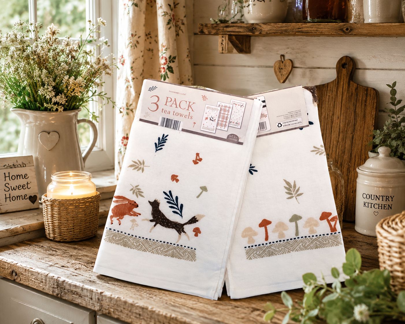 Country Club Woodland Creatures 3 Pack Velour Tea Towels – 100% Cotton