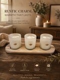 Rustic Charm Solid Ash Candle Holder Set – 3 Frosted Dove Candles (100g Each)