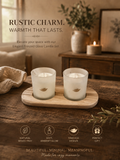 Rustic Charm Solid Ash Candle Holder Set – 2 Frosted Dove Candles (100g Each)