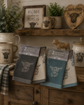Country Club Range 100% Cotton Highland Cow Teal Tea Towels – Set of 2 | Soft & Absorbent Farmhouse Kitchen Towels