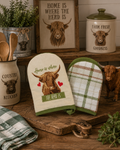 Country Club Range 100% Cotton Highland Cow Double Oven Gloves – Farmhouse Kitchen Heat Resistant Mitts
