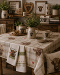 Country Club Collection Highland Cow Wipe Clean Tablecloth – Flannel Backed Rectangular Table Cover 132 x 178cm