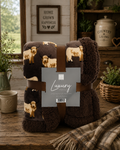 Highland Cow Luxury Flannel Throw with Sherpa Reverse – Mocha – 120 x 150cm – Super Soft Fleece Blanket