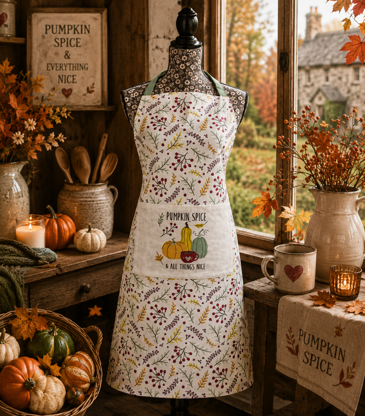 Pumpkin Spice Autumnal 100% Cotton Apron