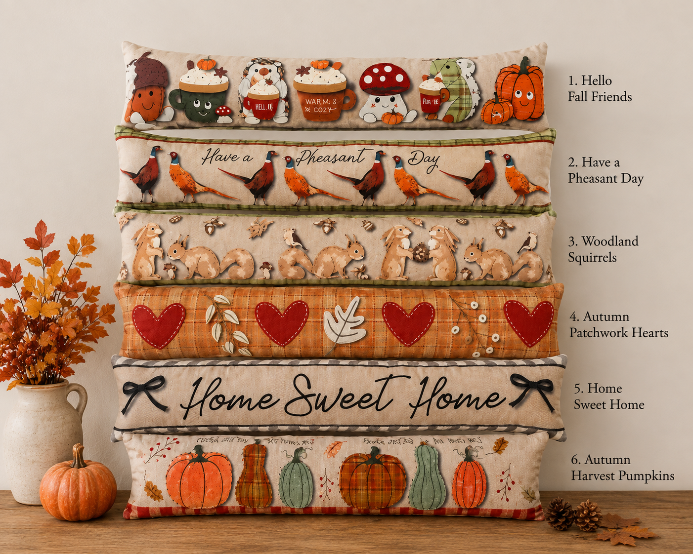 Autumnal Printed Plush Draught Excluder.