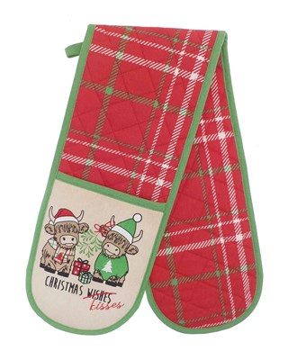 Christmas Kisses Highland Cow Double Oven Gloves