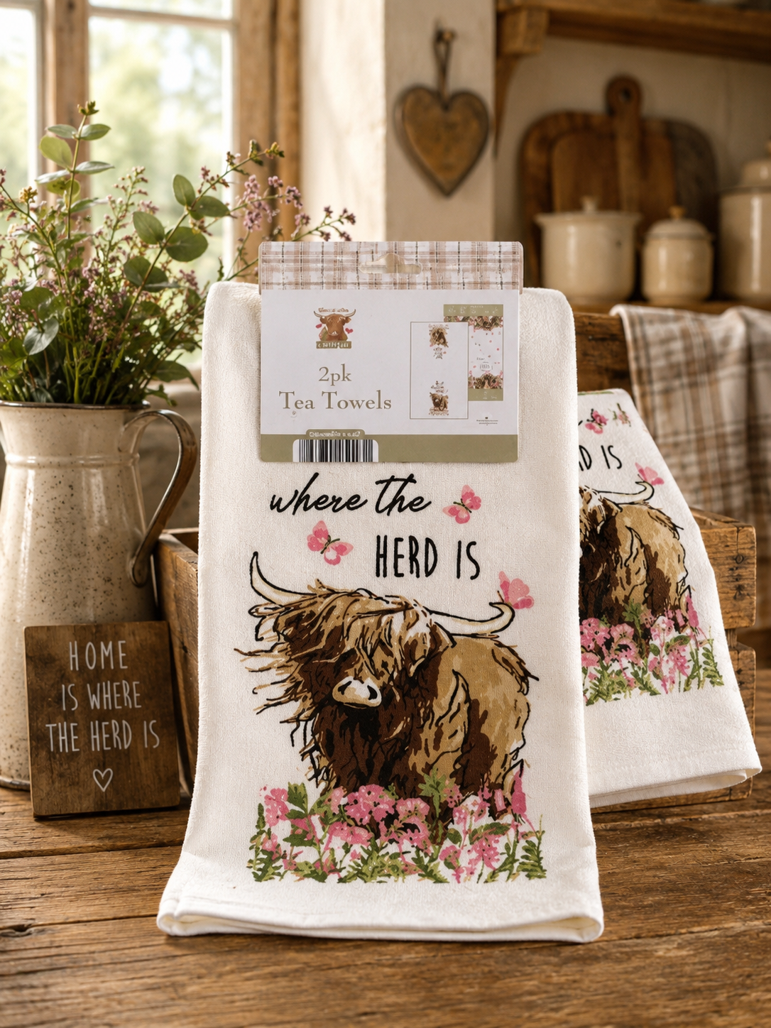 Home Is Where the Herd Is – Highland Cow 2 Pack Tea Towels