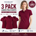 Henbury Ladies Polo Shirts – 3 Pack | Premium Cotton Blend Workwear & Casual Polo Tops | Burgundy